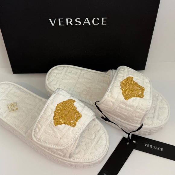 Versace White Medusa Head Fabric platform slippers new / pick size Variety - Picture 5 of 16